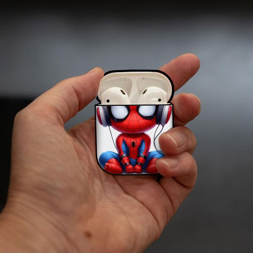 Spider Man スパイダーマン AirPods 第2世代保護ケース ハードシェル ブラック 耐衝撃・防指紋・カラビナ付き