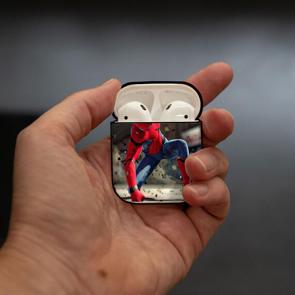 Spider Man スパイダーマン AirPods 第2世代保護ケース ハードシェル ブラック 耐衝撃・防指紋・カラビナ付き