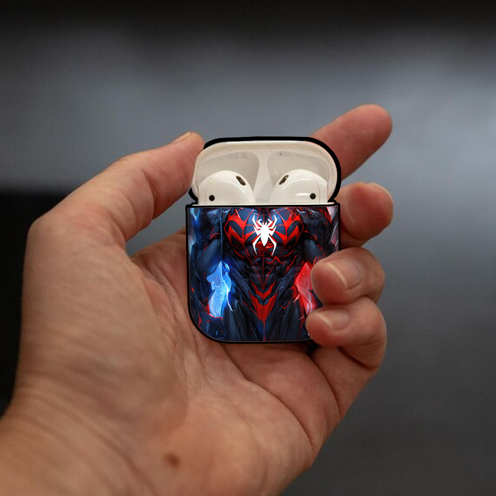 Spider Man スパイダーマン AirPods 第2世代保護ケース ハードシェル ブラック 耐衝撃・防指紋・カラビナ付き