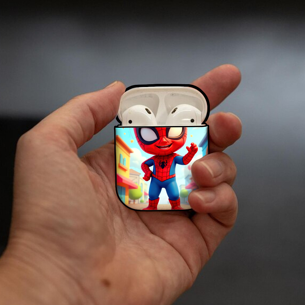Spider Man スパイダーマン AirPods 第2世代保護ケース ハードシェル ブラック 耐衝撃・防指紋・カラビナ付き