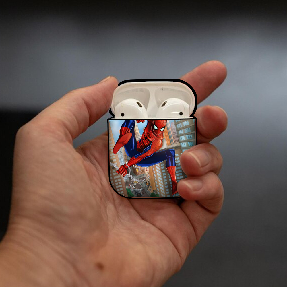 Spider Man スパイダーマン AirPods 第2世代保護ケース ハードシェル ブラック 耐衝撃・防指紋・カラビナ付き