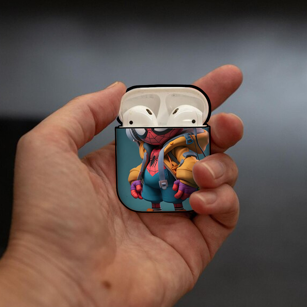 Spider Man スパイダーマン AirPods 第2世代保護ケース ハードシェル ブラック 耐衝撃・防指紋・カラビナ付き