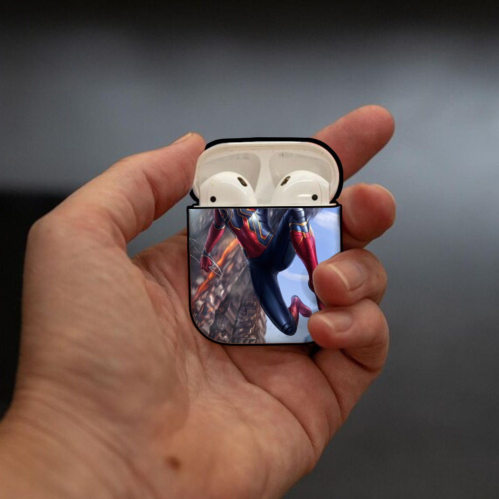 Spider Man スパイダーマン AirPods 第2世代保護ケース ハードシェル ブラック 耐衝撃・防指紋・カラビナ付き