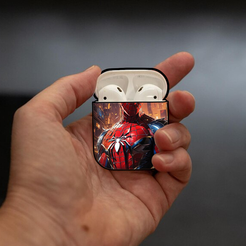 Spider Man スパイダーマン AirPods 第2世代保護ケース ハードシェル ブラック 耐衝撃・防指紋・カラビナ付き