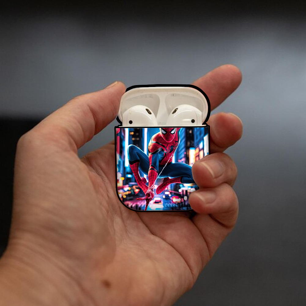 Spider Man スパイダーマン AirPods 第2世代保護ケース ハードシェル ブラック 耐衝撃・防指紋・カラビナ付き