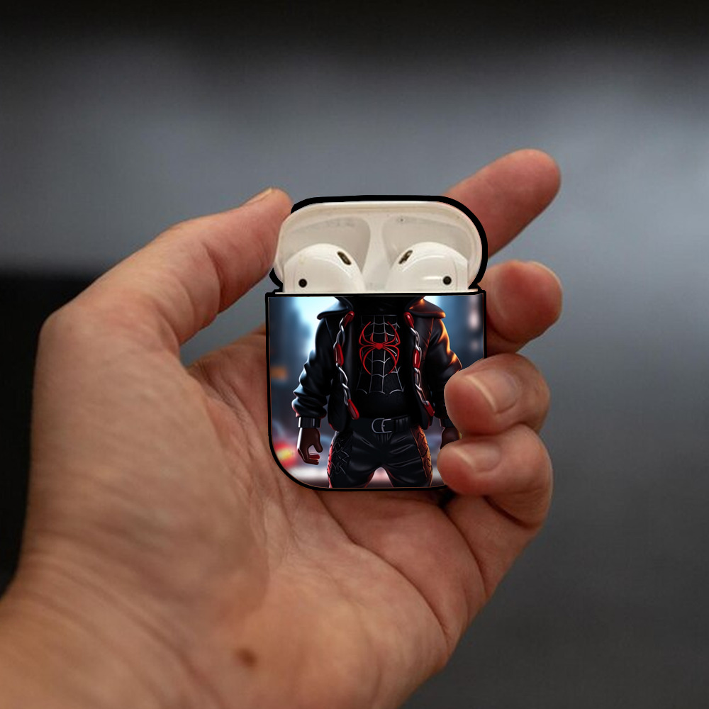 Spider Man スパイダーマン AirPods 第2世代保護ケース ハードシェル ブラック 耐衝撃・防指紋・カラビナ付き