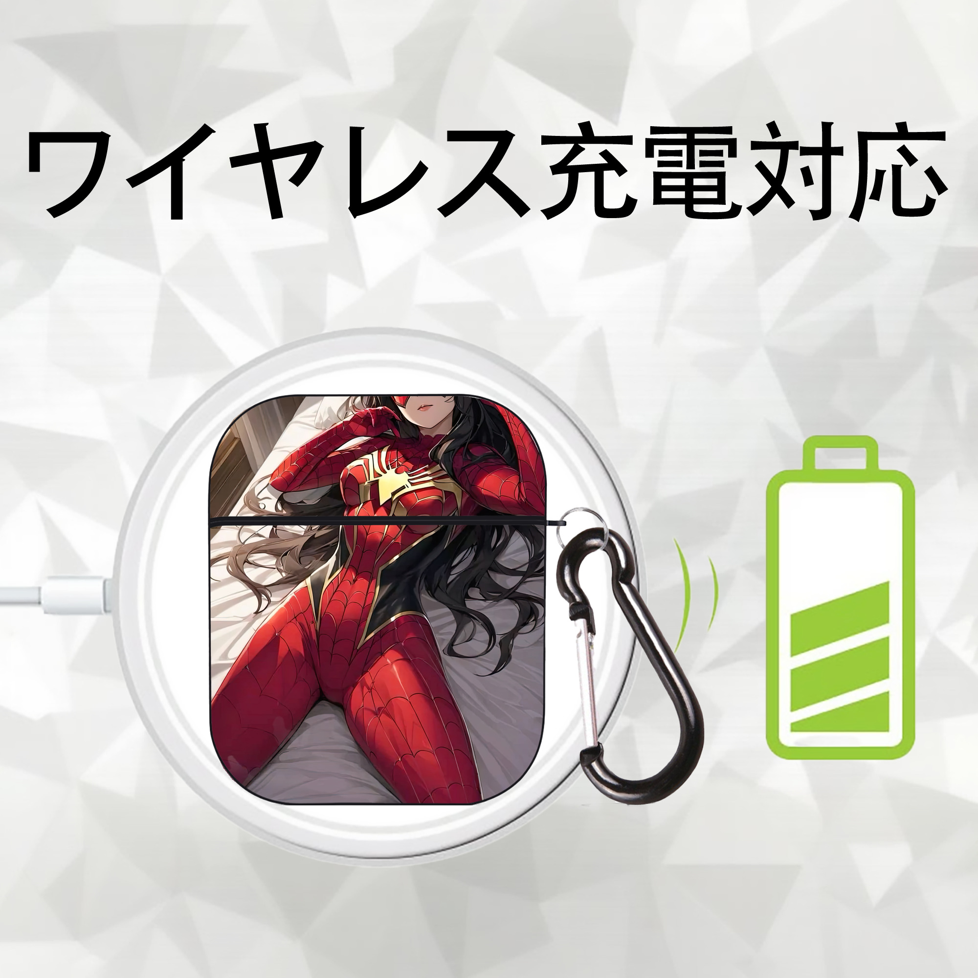 Spider Man スパイダーマン AirPods 第2世代保護ケース ハードシェル ブラック 耐衝撃・防指紋・カラビナ付き