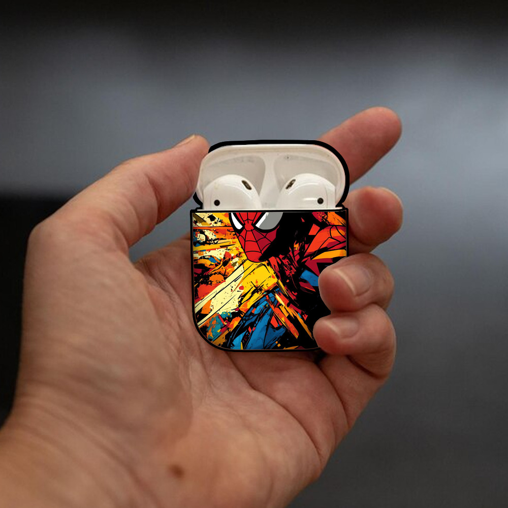 Spider Man スパイダーマン AirPods 第2世代保護ケース ハードシェル ブラック 耐衝撃・防指紋・カラビナ付き