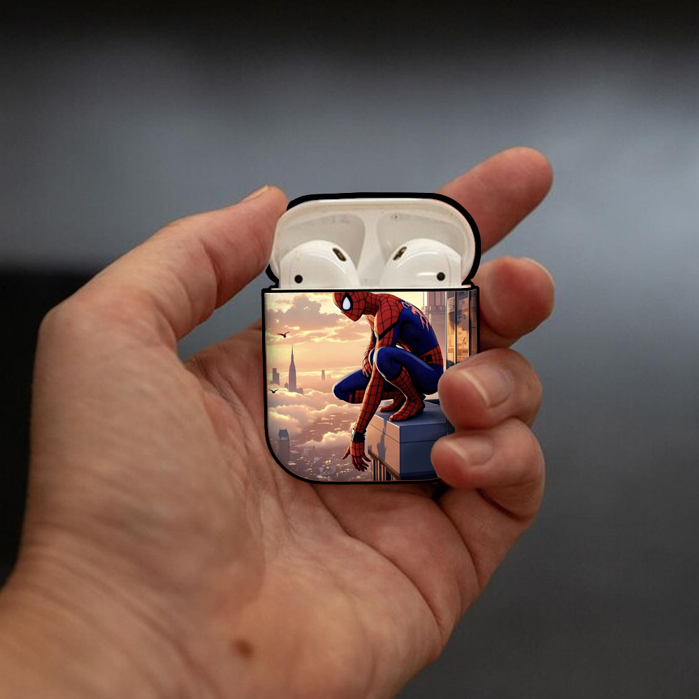 Spider Man スパイダーマン AirPods 第2世代保護ケース ハードシェル ブラック 耐衝撃・防指紋・カラビナ付き
