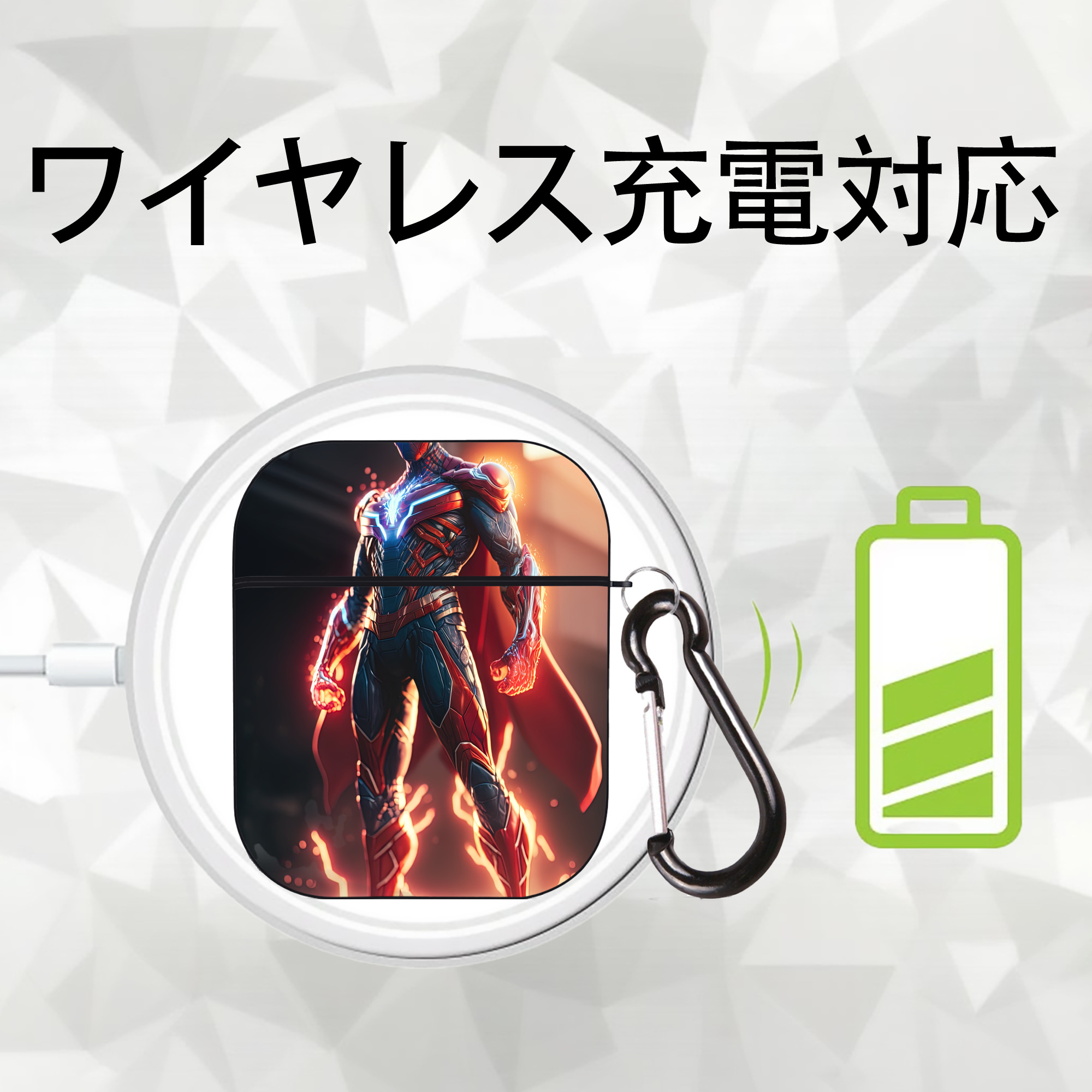 Spider Man スパイダーマン AirPods 第2世代保護ケース ハードシェル ブラック 耐衝撃・防指紋・カラビナ付き