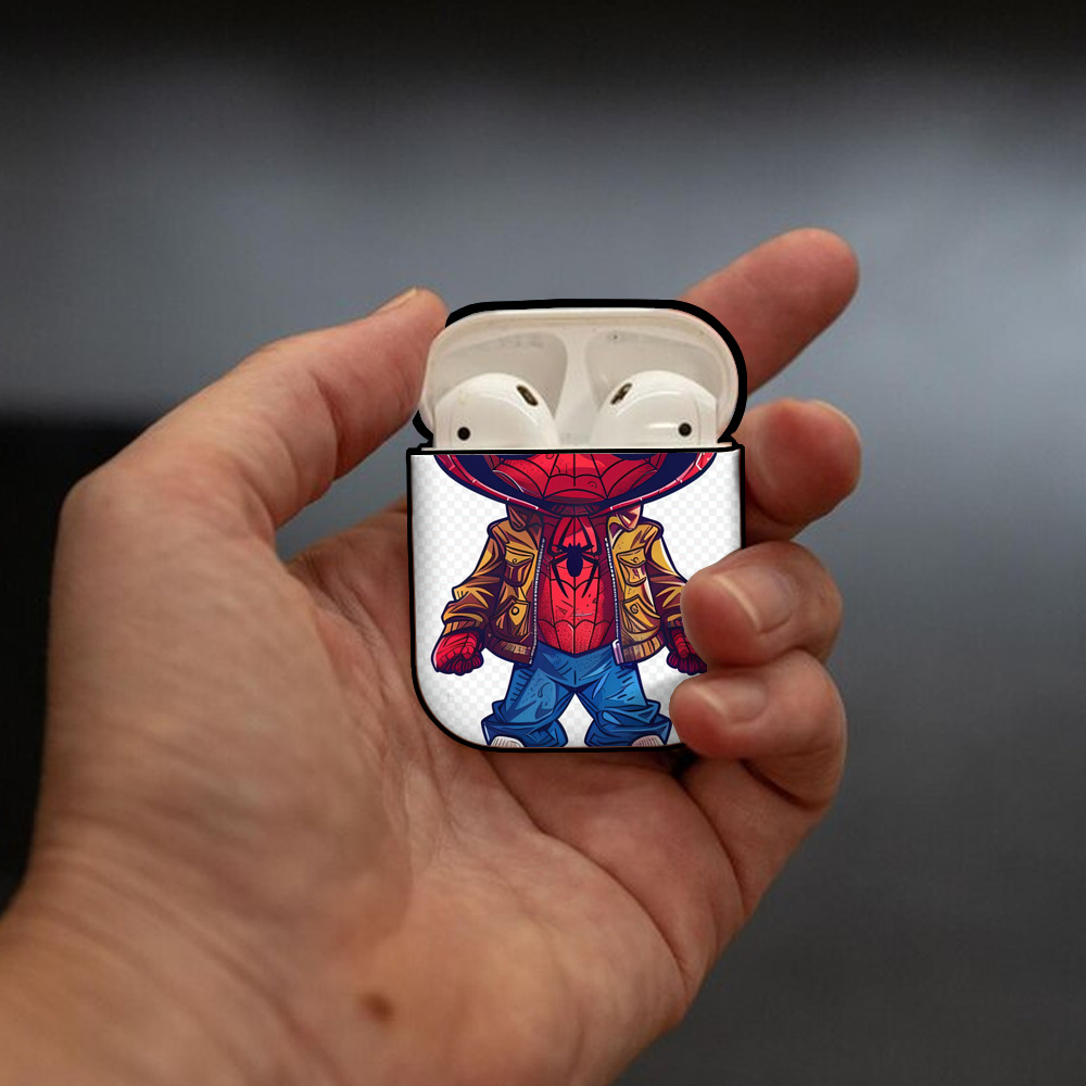 Spider Man スパイダーマン AirPods 第2世代保護ケース ハードシェル ブラック 耐衝撃・防指紋・カラビナ付き