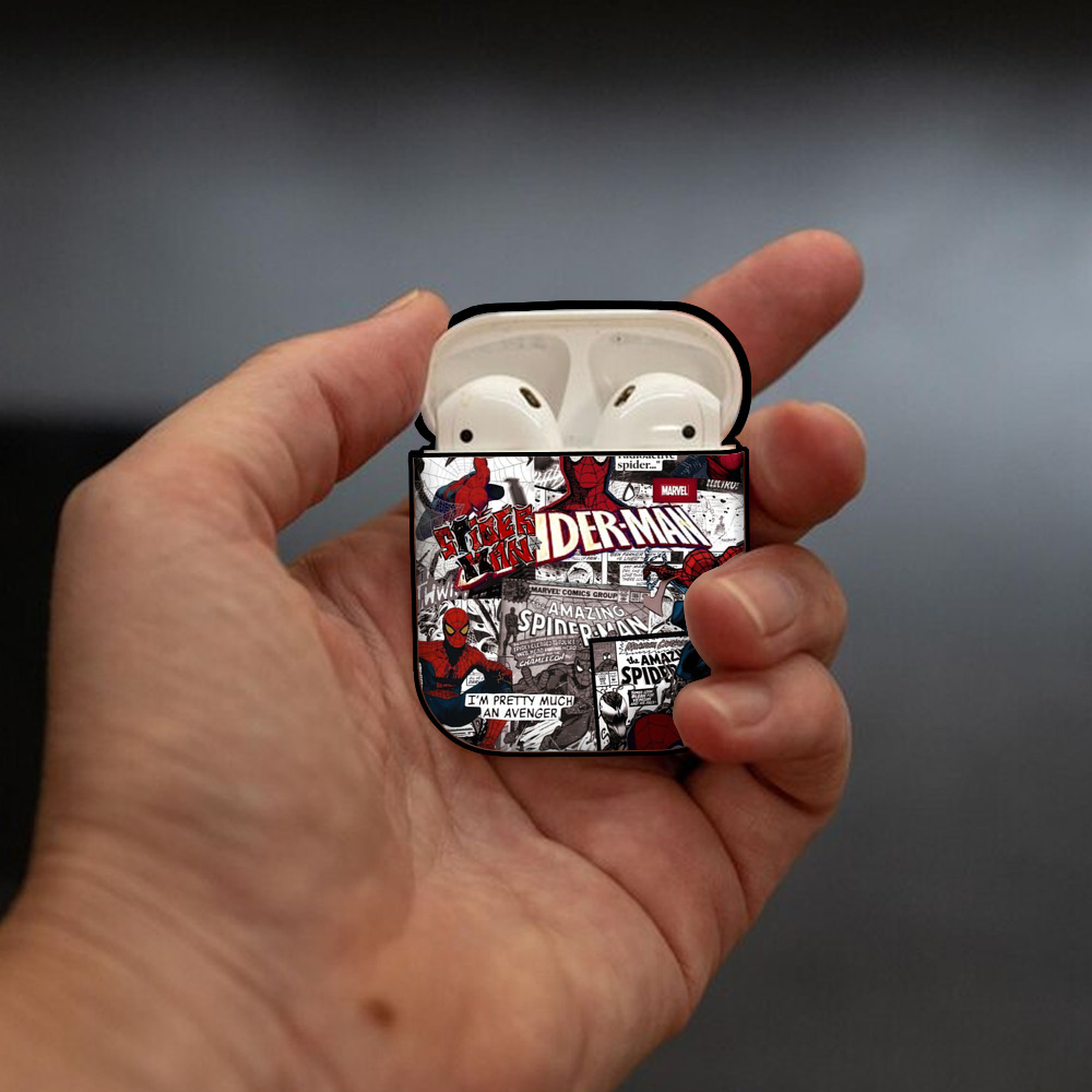 Spider Man スパイダーマン AirPods 第2世代保護ケース ハードシェル ブラック 耐衝撃・防指紋・カラビナ付き