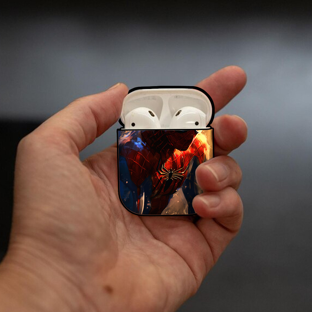 Spider Man スパイダーマン AirPods 第2世代保護ケース ハードシェル ブラック 耐衝撃・防指紋・カラビナ付き