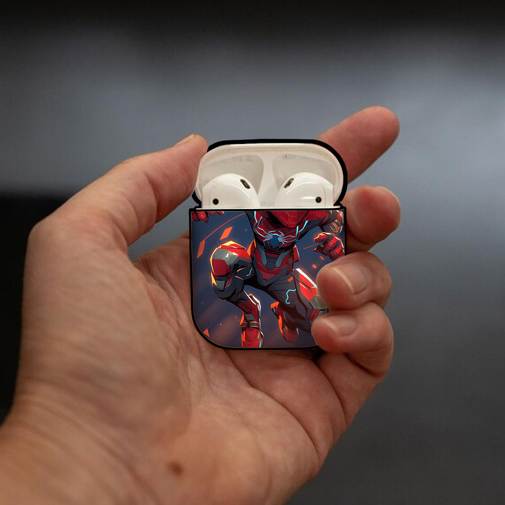 Spider Man スパイダーマン AirPods 第2世代保護ケース ハードシェル ブラック 耐衝撃・防指紋・カラビナ付き