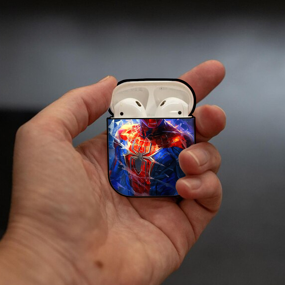 Spider Man スパイダーマン AirPods 第2世代保護ケース ハードシェル ブラック 耐衝撃・防指紋・カラビナ付き