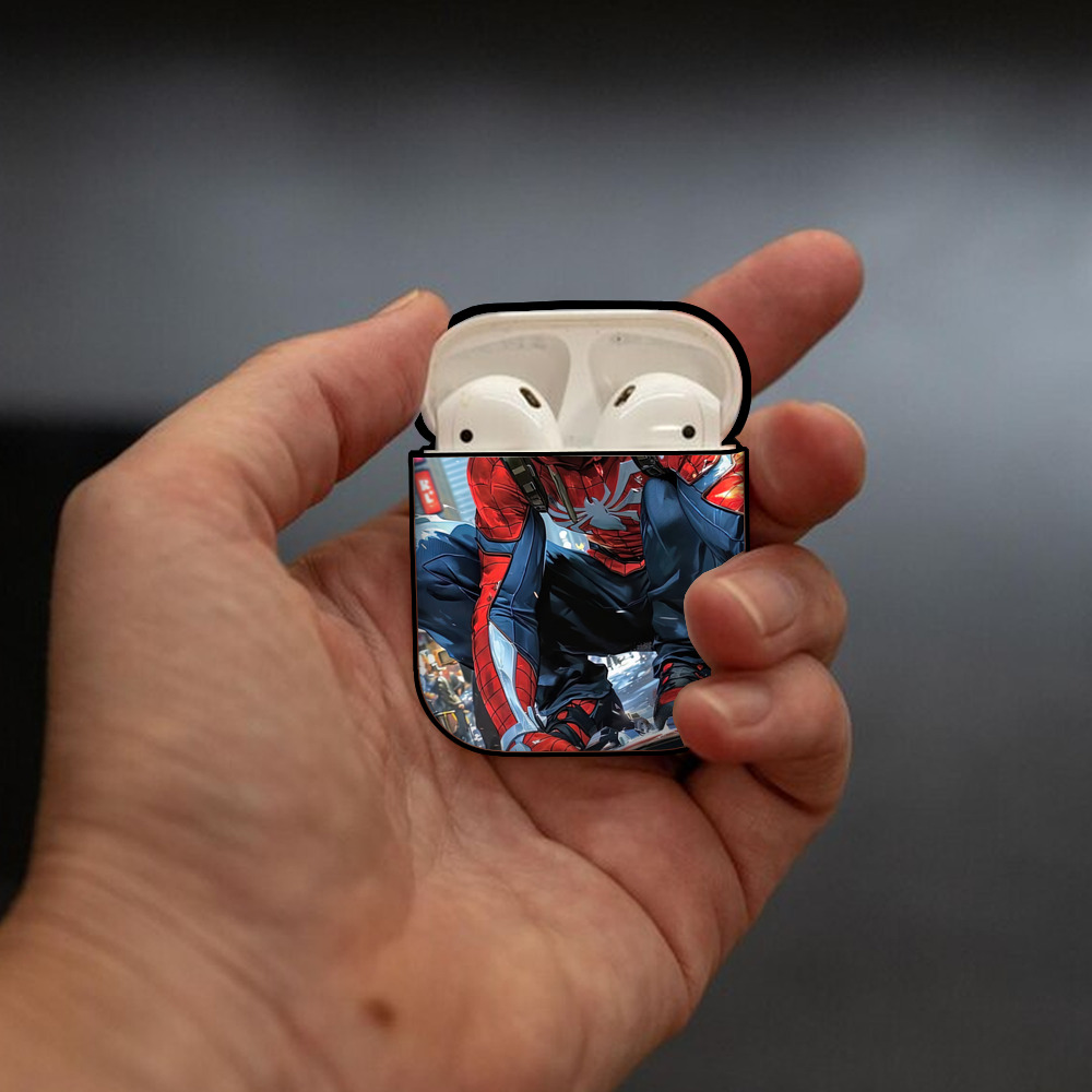 Spider Man スパイダーマン AirPods 第2世代保護ケース ハードシェル ブラック 耐衝撃・防指紋・カラビナ付き