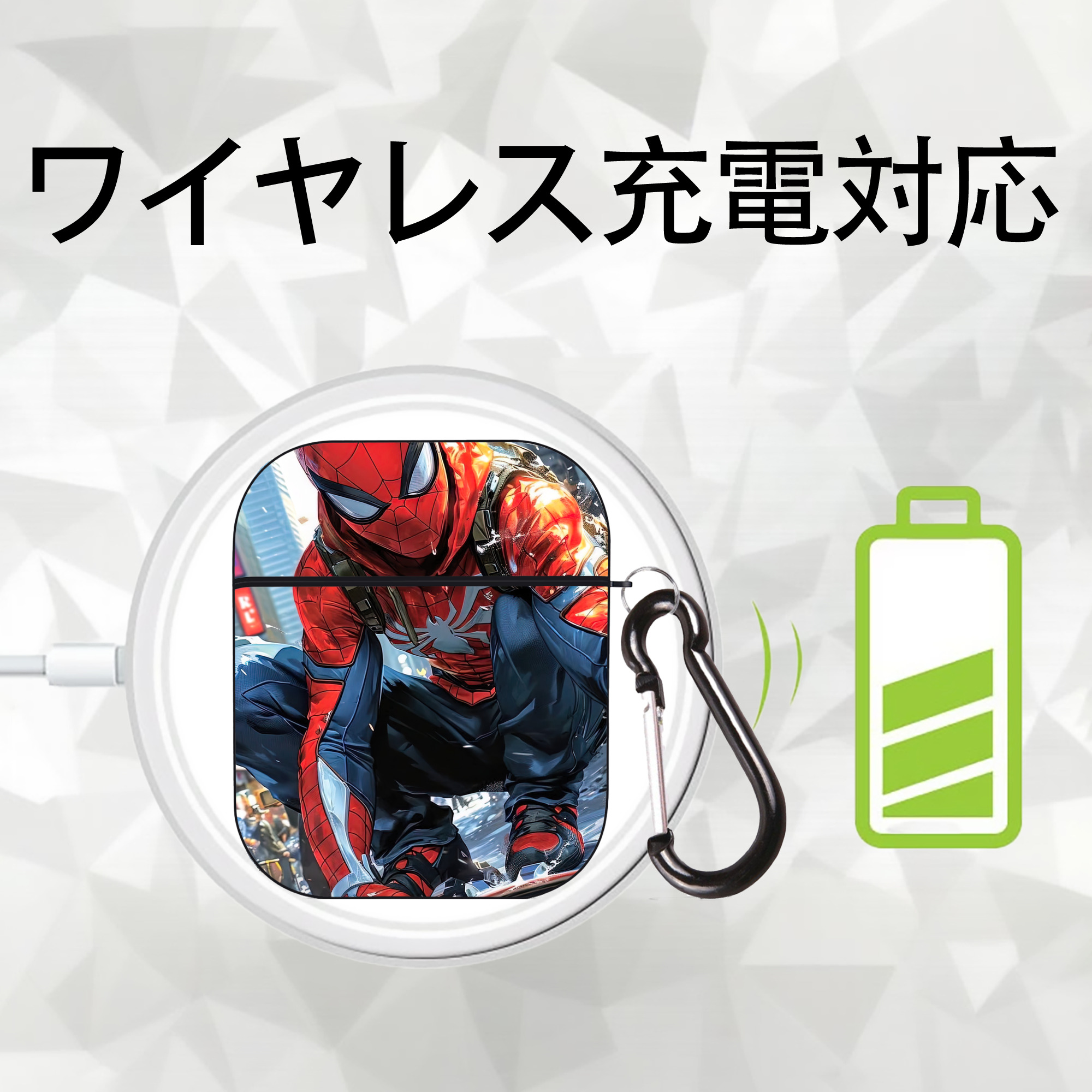 Spider Man スパイダーマン AirPods 第2世代保護ケース ハードシェル ブラック 耐衝撃・防指紋・カラビナ付き