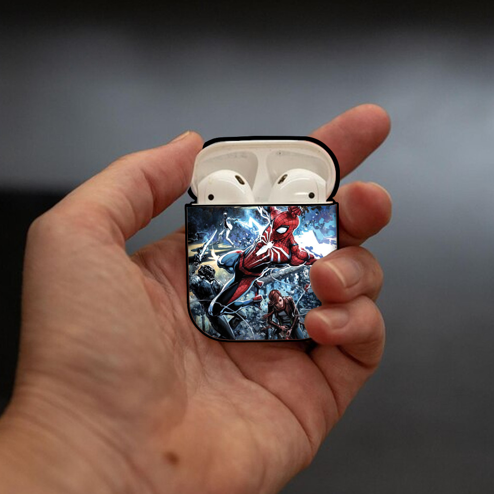 Spider Man スパイダーマン AirPods 第2世代保護ケース ハードシェル ブラック 耐衝撃・防指紋・カラビナ付き