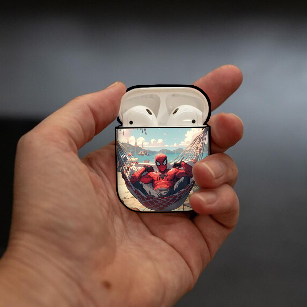 Spider Man スパイダーマン AirPods 第2世代保護ケース ハードシェル ブラック 耐衝撃・防指紋・カラビナ付き