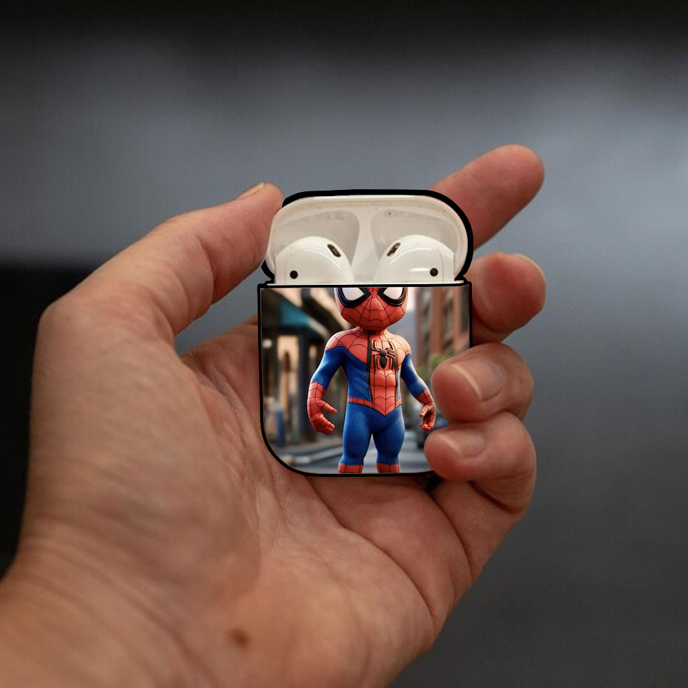 Spider Man スパイダーマン AirPods 第2世代保護ケース ハードシェル ブラック 耐衝撃・防指紋・カラビナ付き