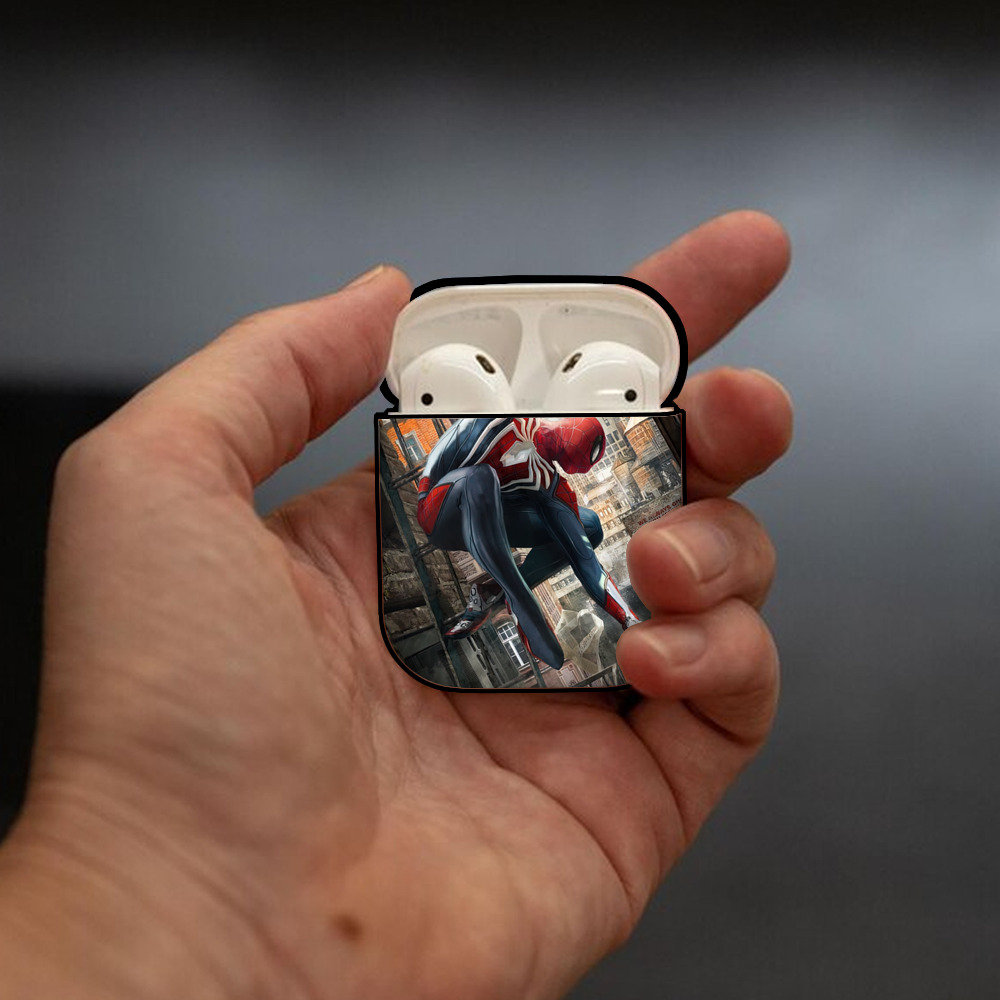 Spider Man スパイダーマン AirPods 第2世代保護ケース ハードシェル ブラック 耐衝撃・防指紋・カラビナ付き