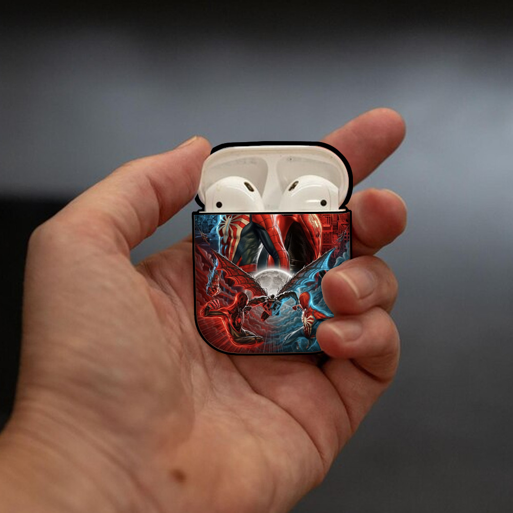 Spider Man スパイダーマン AirPods 第2世代保護ケース ハードシェル ブラック 耐衝撃・防指紋・カラビナ付き