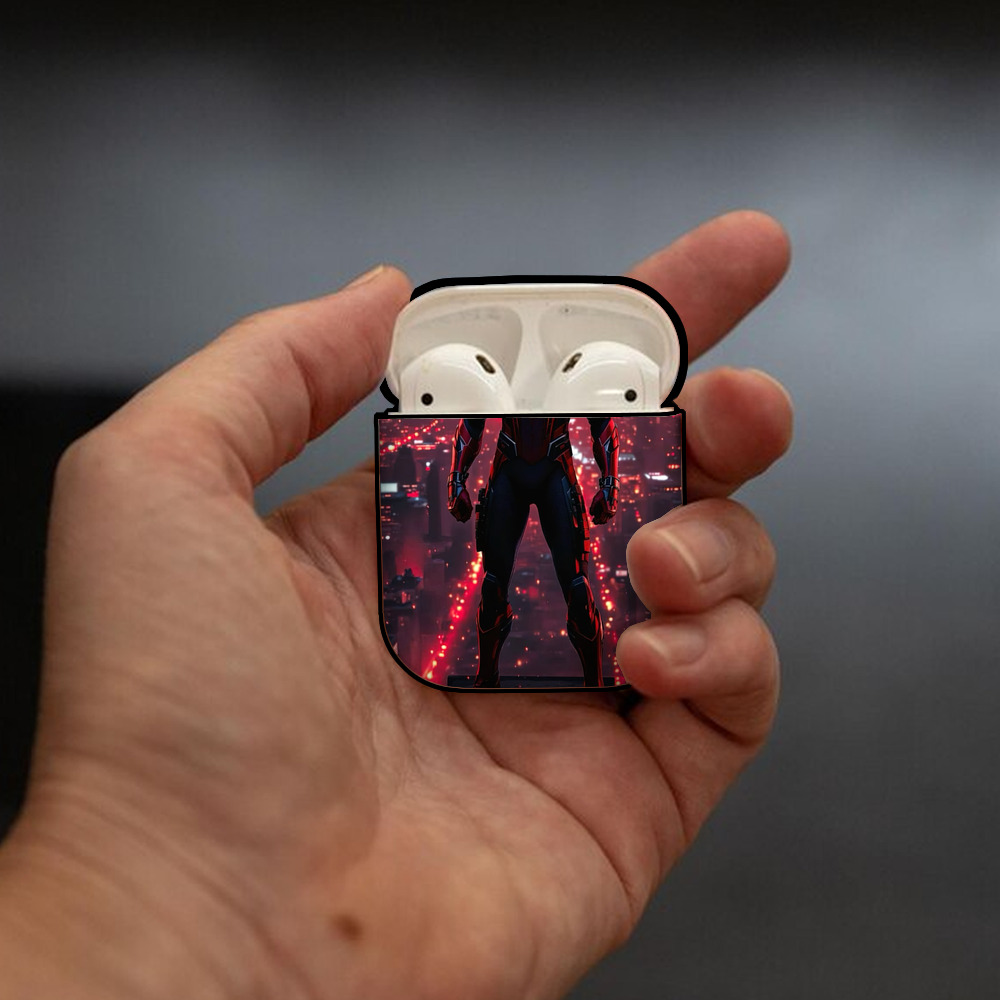 Spider Man スパイダーマン AirPods 第2世代保護ケース ハードシェル ブラック 耐衝撃・防指紋・カラビナ付き