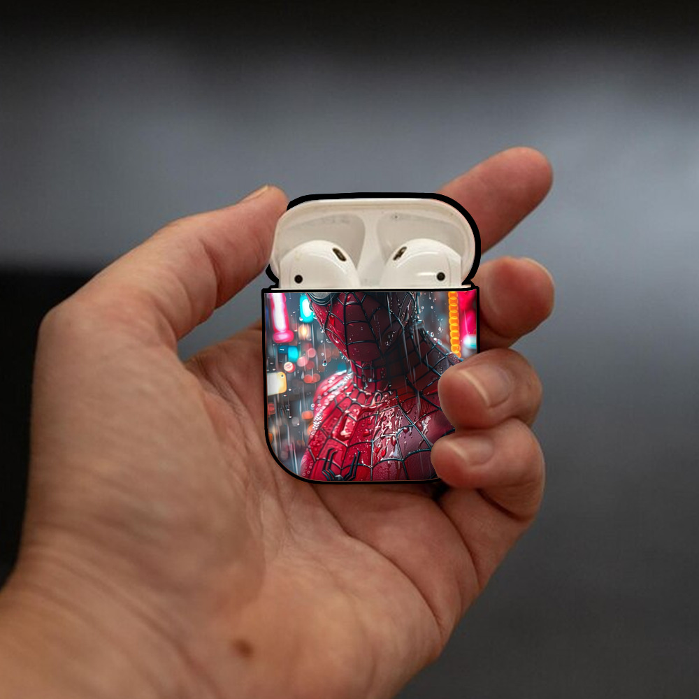 Spider Man スパイダーマン AirPods 第2世代保護ケース ハードシェル ブラック 耐衝撃・防指紋・カラビナ付き