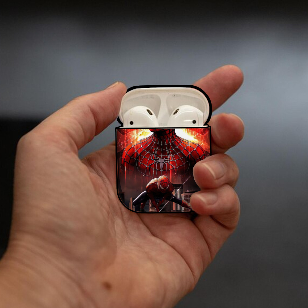Spider Man スパイダーマン AirPods 第2世代保護ケース ハードシェル ブラック 耐衝撃・防指紋・カラビナ付き