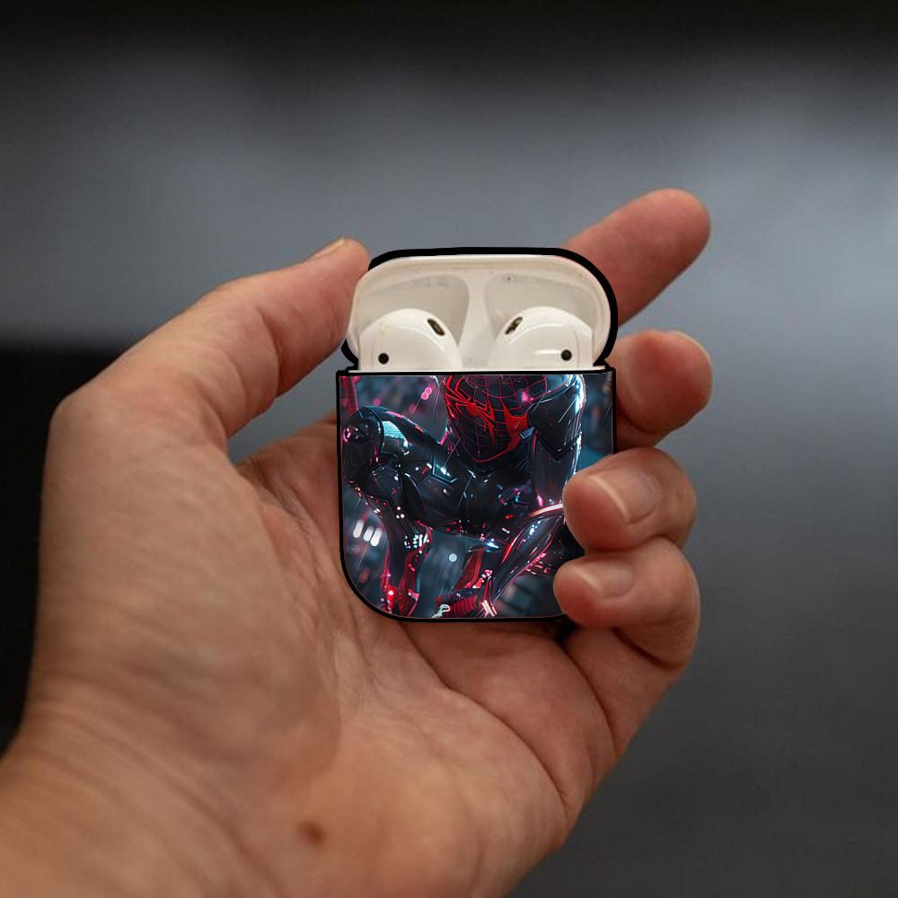 Spider Man スパイダーマン AirPods 第2世代保護ケース ハードシェル ブラック 耐衝撃・防指紋・カラビナ付き