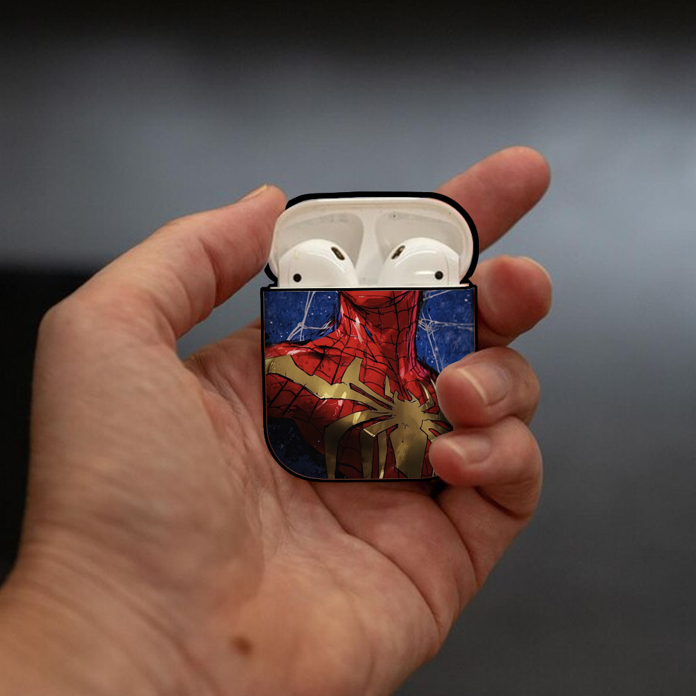 Spider Man スパイダーマン AirPods 第2世代保護ケース ハードシェル ブラック 耐衝撃・防指紋・カラビナ付き