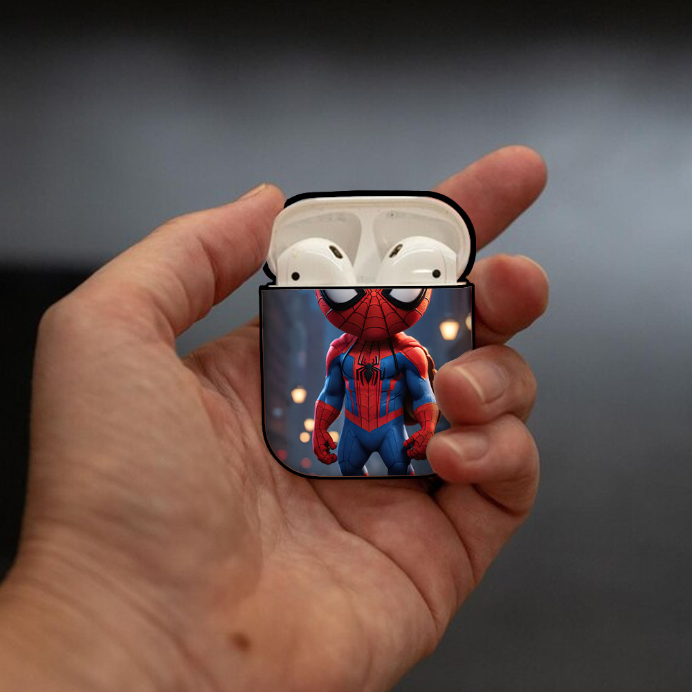 Spider Man スパイダーマン AirPods 第2世代保護ケース ハードシェル ブラック 耐衝撃・防指紋・カラビナ付き