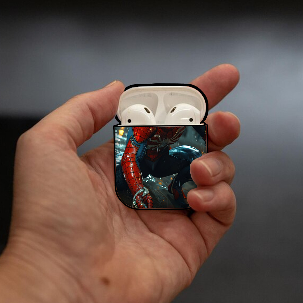 Spider Man スパイダーマン AirPods 第2世代保護ケース ハードシェル ブラック 耐衝撃・防指紋・カラビナ付き