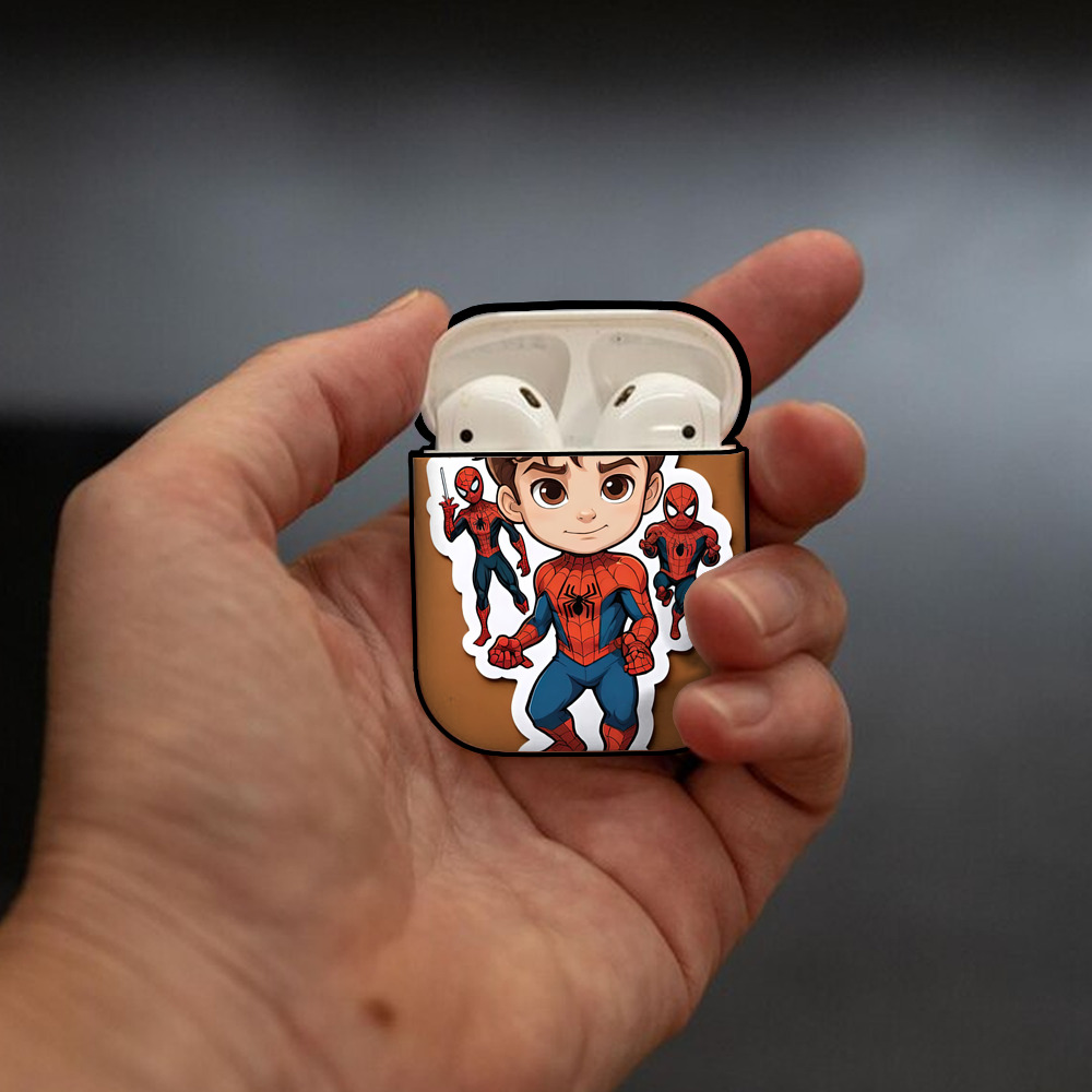 Spider Man スパイダーマン AirPods 第2世代保護ケース ハードシェル ブラック 耐衝撃・防指紋・カラビナ付き