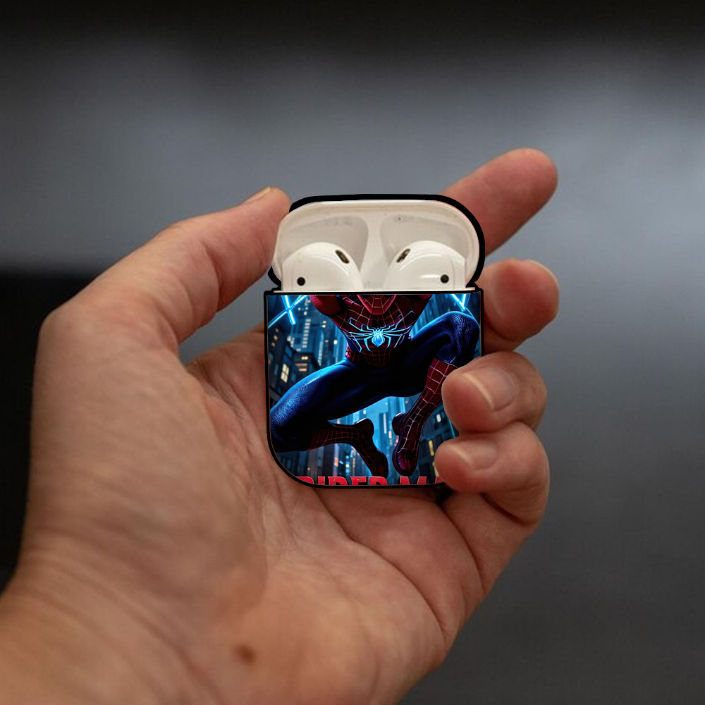 Spider Man スパイダーマン AirPods 第2世代保護ケース ハードシェル ブラック 耐衝撃・防指紋・カラビナ付き