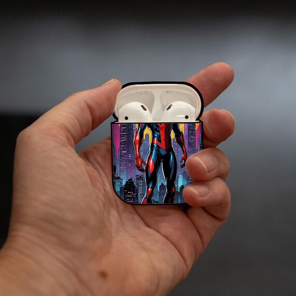 Spider Man スパイダーマン AirPods 第2世代保護ケース ハードシェル ブラック 耐衝撃・防指紋・カラビナ付き