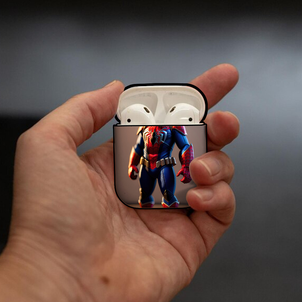 Spider Man スパイダーマン AirPods 第2世代保護ケース ハードシェル ブラック 耐衝撃・防指紋・カラビナ付き