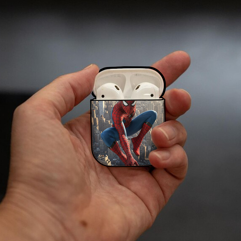 Spider Man スパイダーマン AirPods 第2世代保護ケース ハードシェル ブラック 耐衝撃・防指紋・カラビナ付き