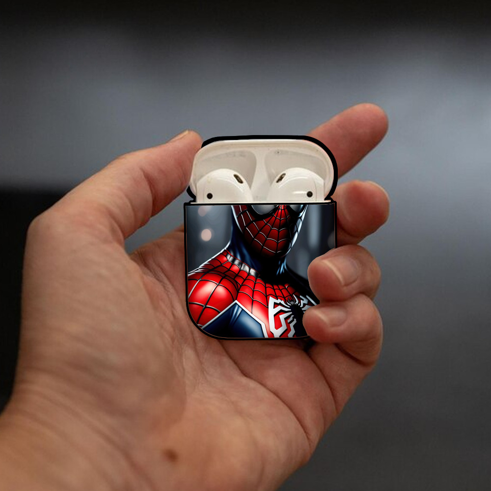 Spider Man スパイダーマン AirPods 第2世代保護ケース ハードシェル ブラック 耐衝撃・防指紋・カラビナ付き