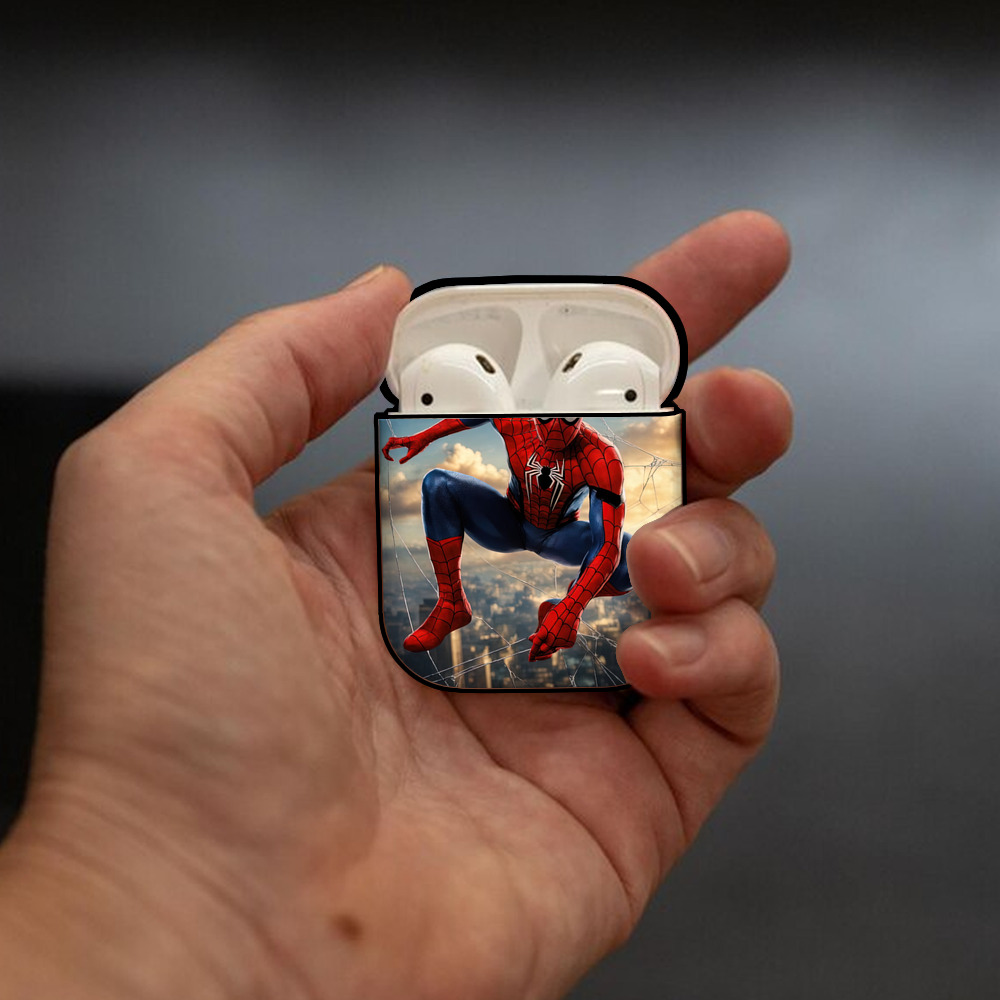Spider Man スパイダーマン AirPods 第2世代保護ケース ハードシェル ブラック 耐衝撃・防指紋・カラビナ付き