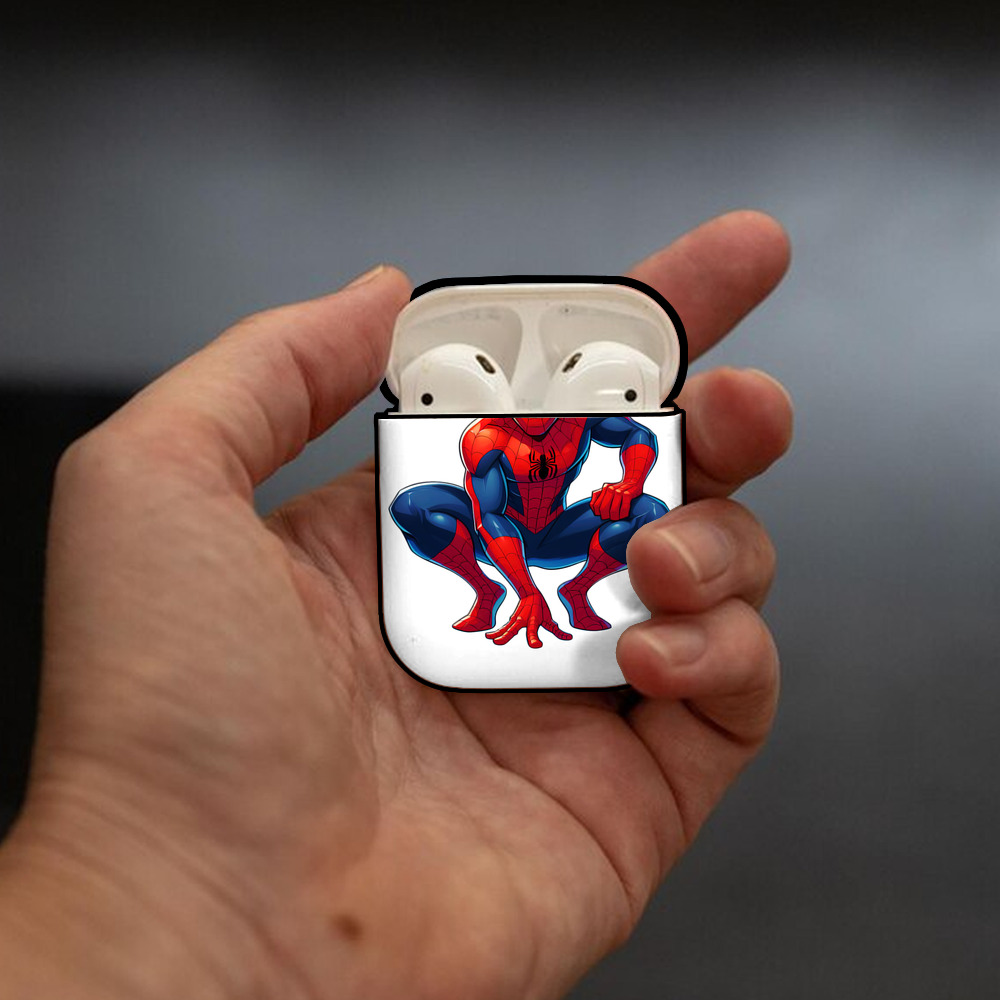 Spider Man スパイダーマン AirPods 第2世代保護ケース ハードシェル ブラック 耐衝撃・防指紋・カラビナ付き