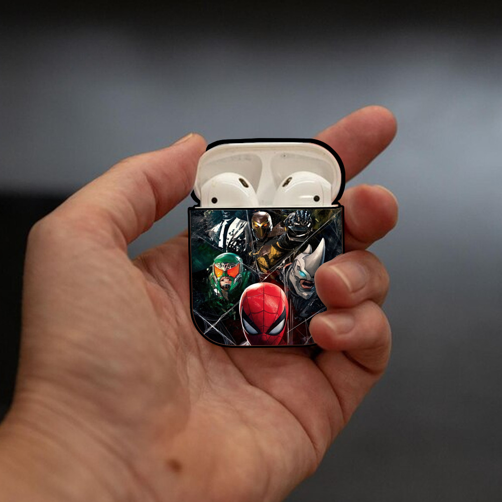 Spider Man スパイダーマン AirPods 第2世代保護ケース ハードシェル ブラック 耐衝撃・防指紋・カラビナ付き