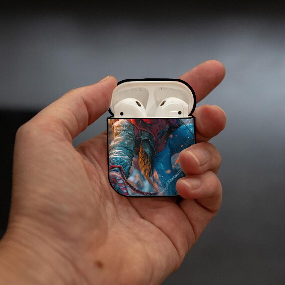 Spider Man スパイダーマン AirPods 第2世代保護ケース ハードシェル ブラック 耐衝撃・防指紋・カラビナ付き