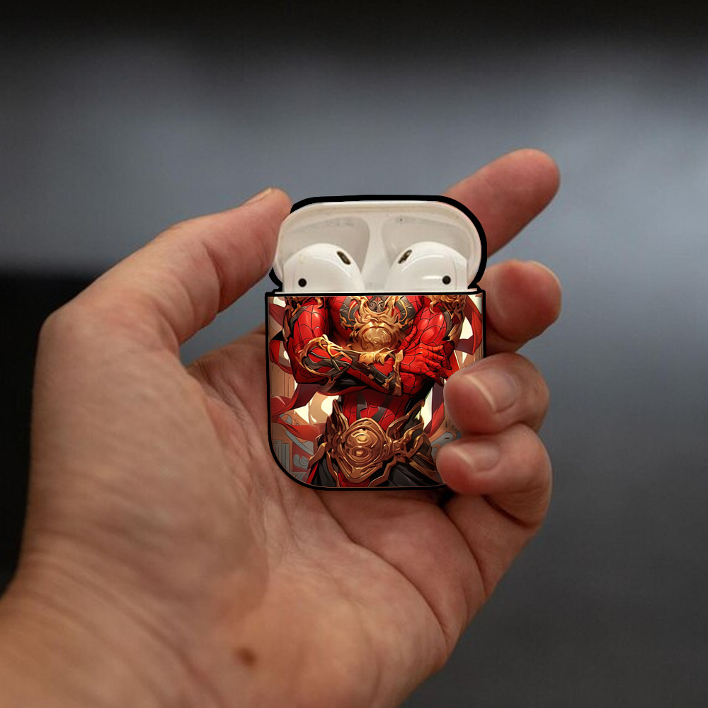 Spider Man スパイダーマン AirPods 第2世代保護ケース ハードシェル ブラック 耐衝撃・防指紋・カラビナ付き
