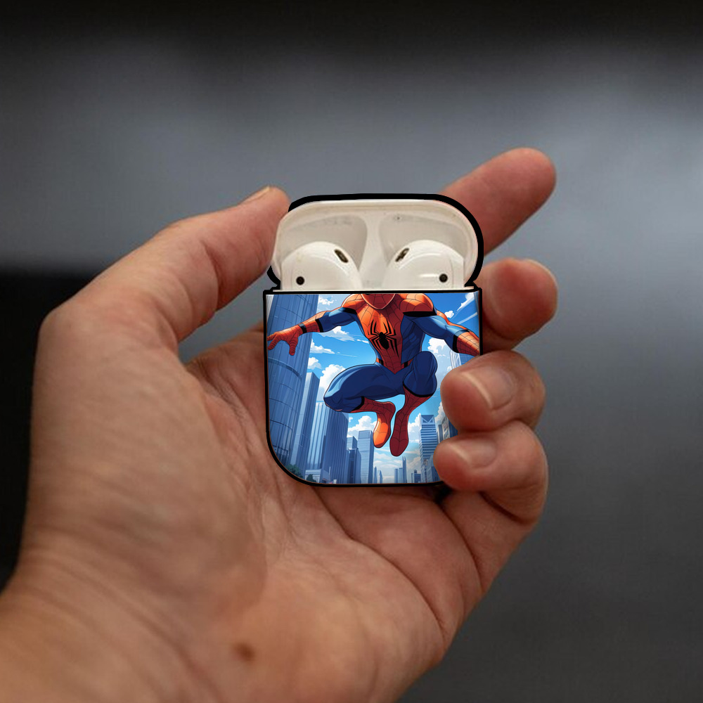 Spider Man スパイダーマン AirPods 第2世代保護ケース ハードシェル ブラック 耐衝撃・防指紋・カラビナ付き