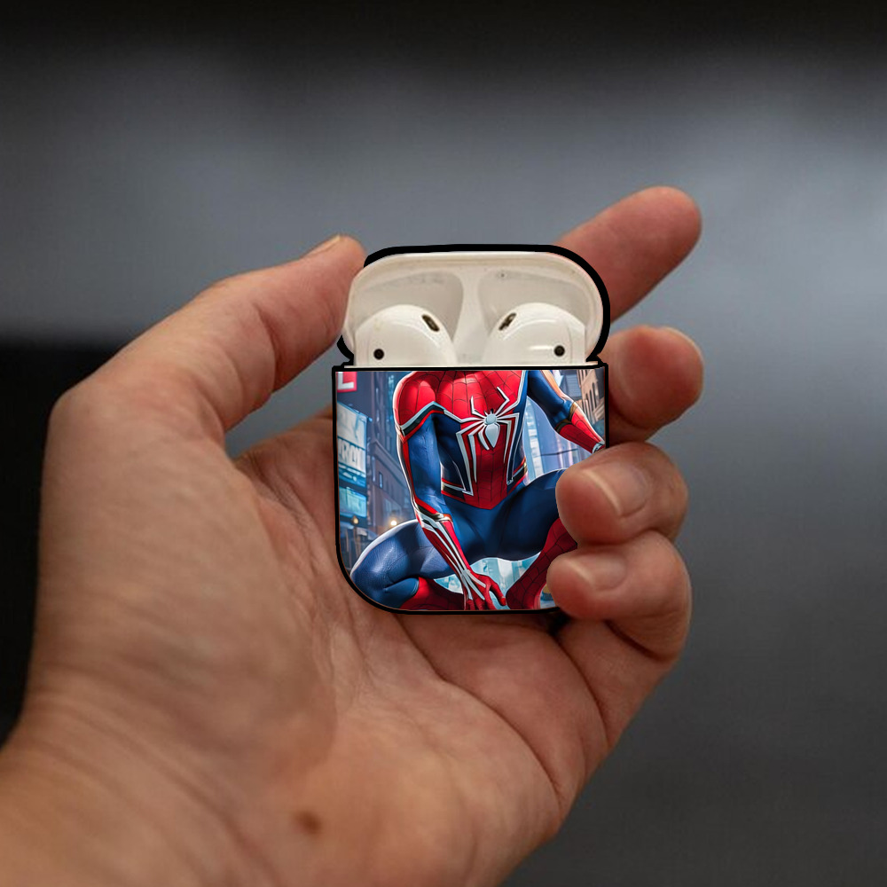 Spider Man スパイダーマン AirPods 第2世代保護ケース ハードシェル ブラック 耐衝撃・防指紋・カラビナ付き