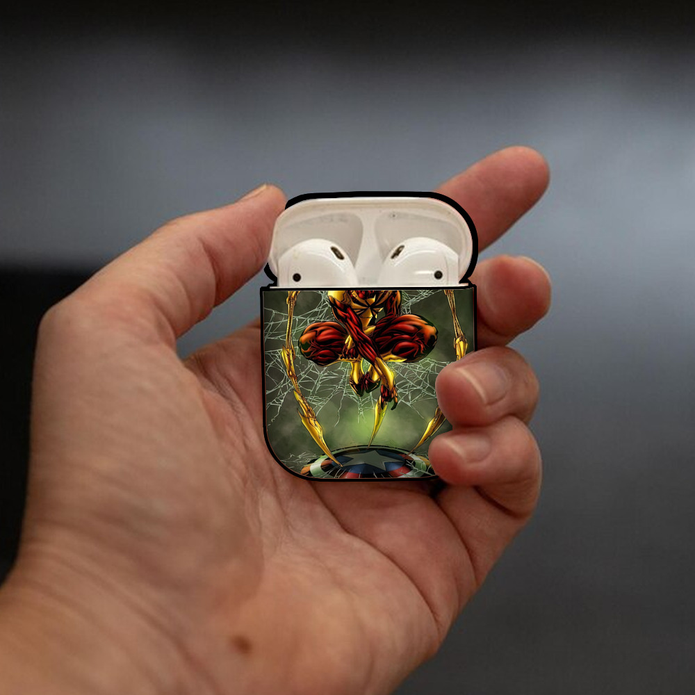 Spider Man スパイダーマン AirPods 第2世代保護ケース ハードシェル ブラック 耐衝撃・防指紋・カラビナ付き