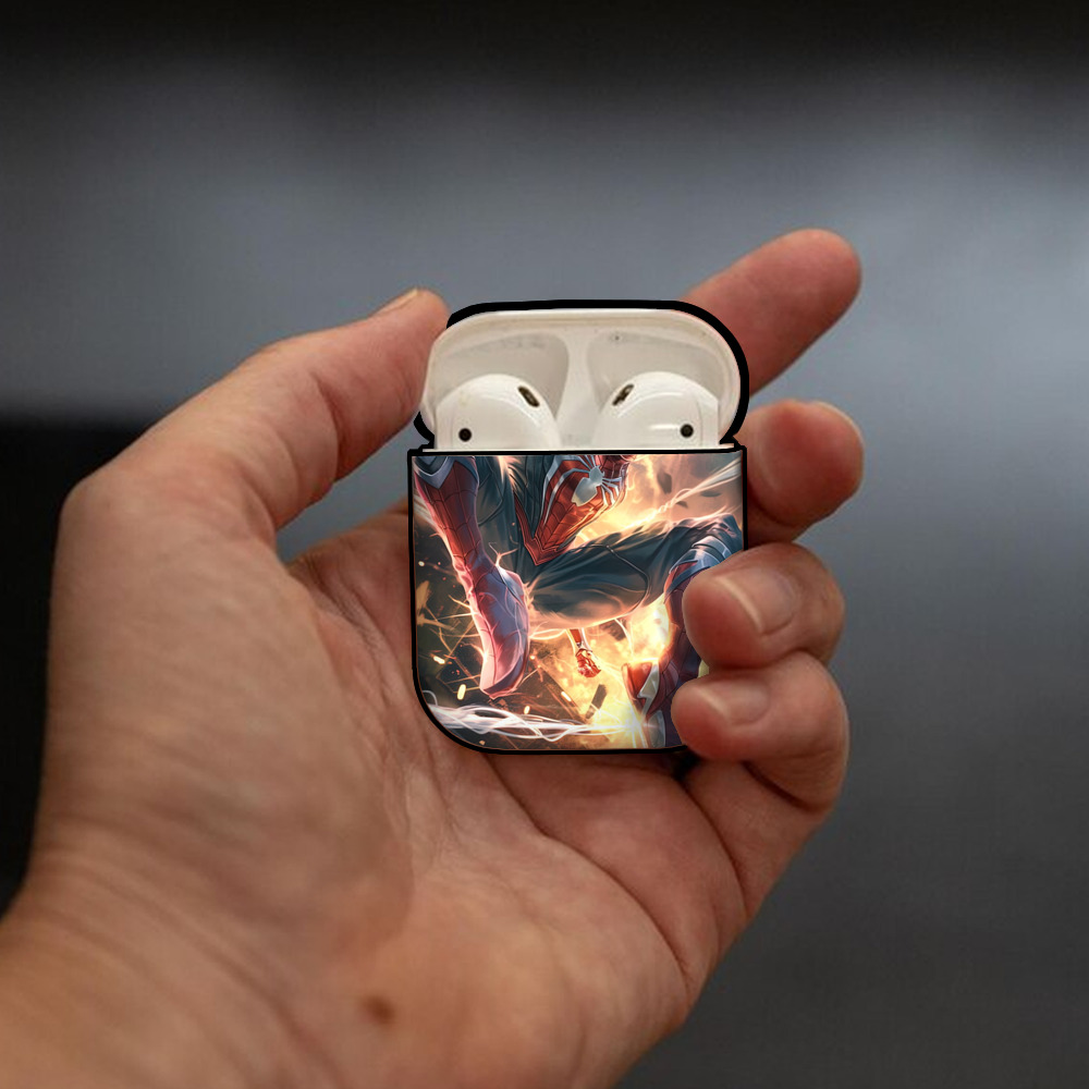Spider Man スパイダーマン AirPods 第2世代保護ケース ハードシェル ブラック 耐衝撃・防指紋・カラビナ付き