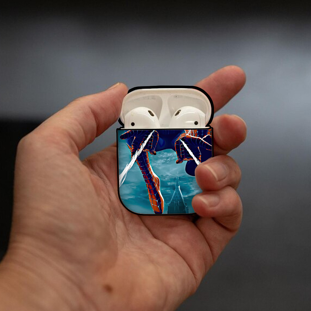 Spider Man スパイダーマン AirPods 第2世代保護ケース ハードシェル ブラック 耐衝撃・防指紋・カラビナ付き