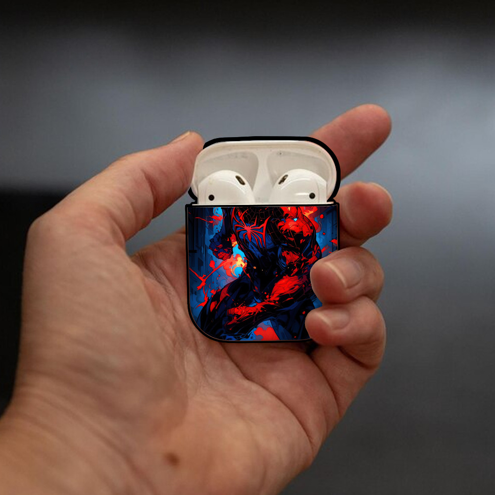 Spider Man スパイダーマン AirPods 第2世代保護ケース ハードシェル ブラック 耐衝撃・防指紋・カラビナ付き